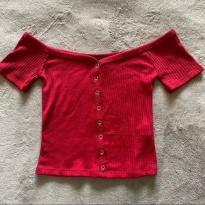 Red Off the Shoulder Crop Top